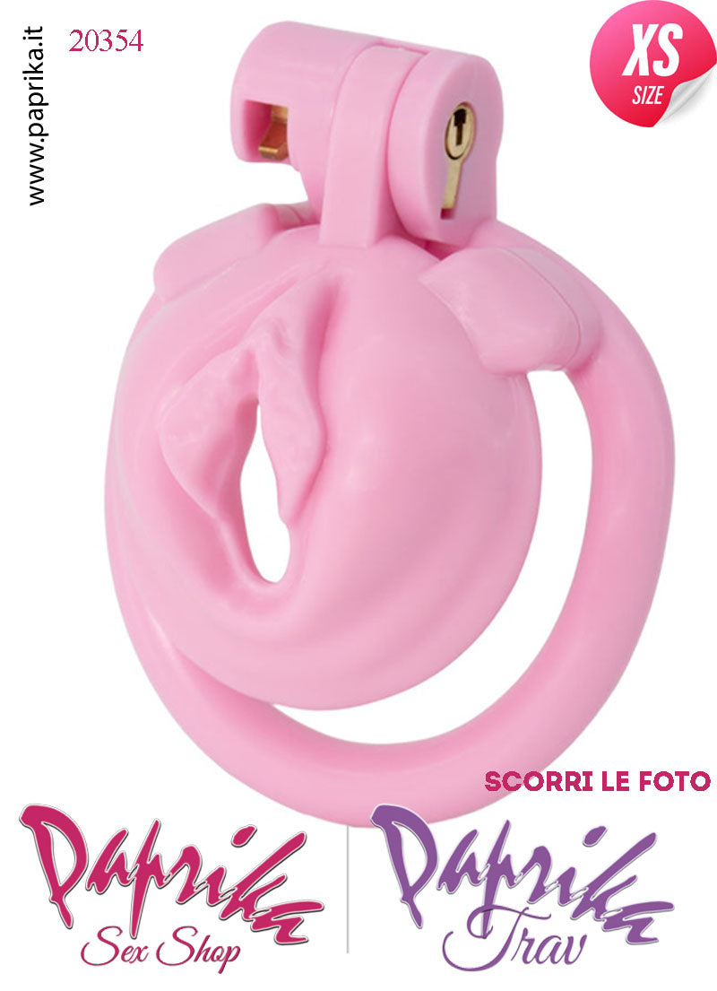 Cintura Di Castità Maschile Pussy Sissy ExtraSmall Rosa Chastity Cage Abs 4 Anelli