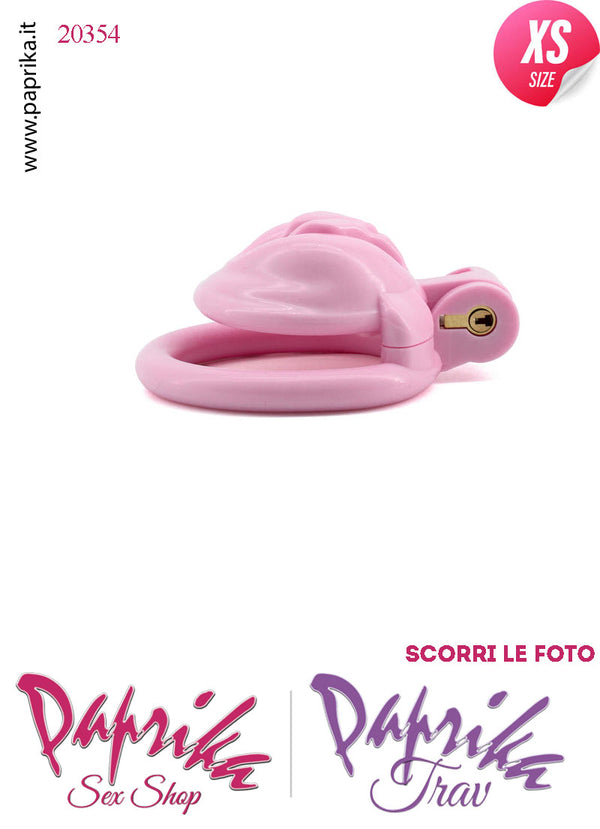 Cintura Di Castità Maschile Pussy Sissy ExtraSmall Rosa Chastity Cage Abs 4 Anelli