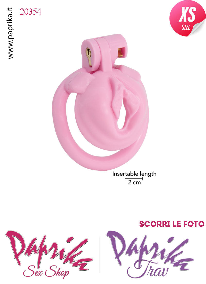 Cintura Di Castità Maschile Pussy Sissy ExtraSmall Rosa Chastity Cage Abs 4 Anelli