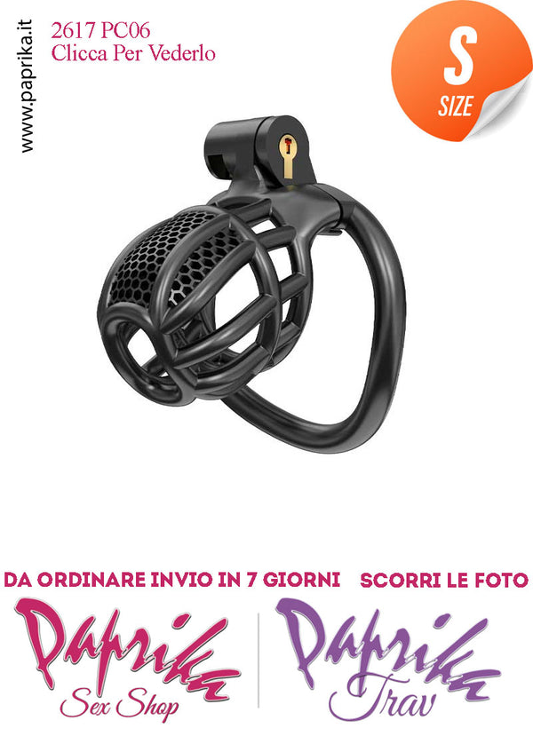 Cintura Di Castità Maschile Nera Small  PC06 Chastity Cage Abs Fori Punta 5 Anelli