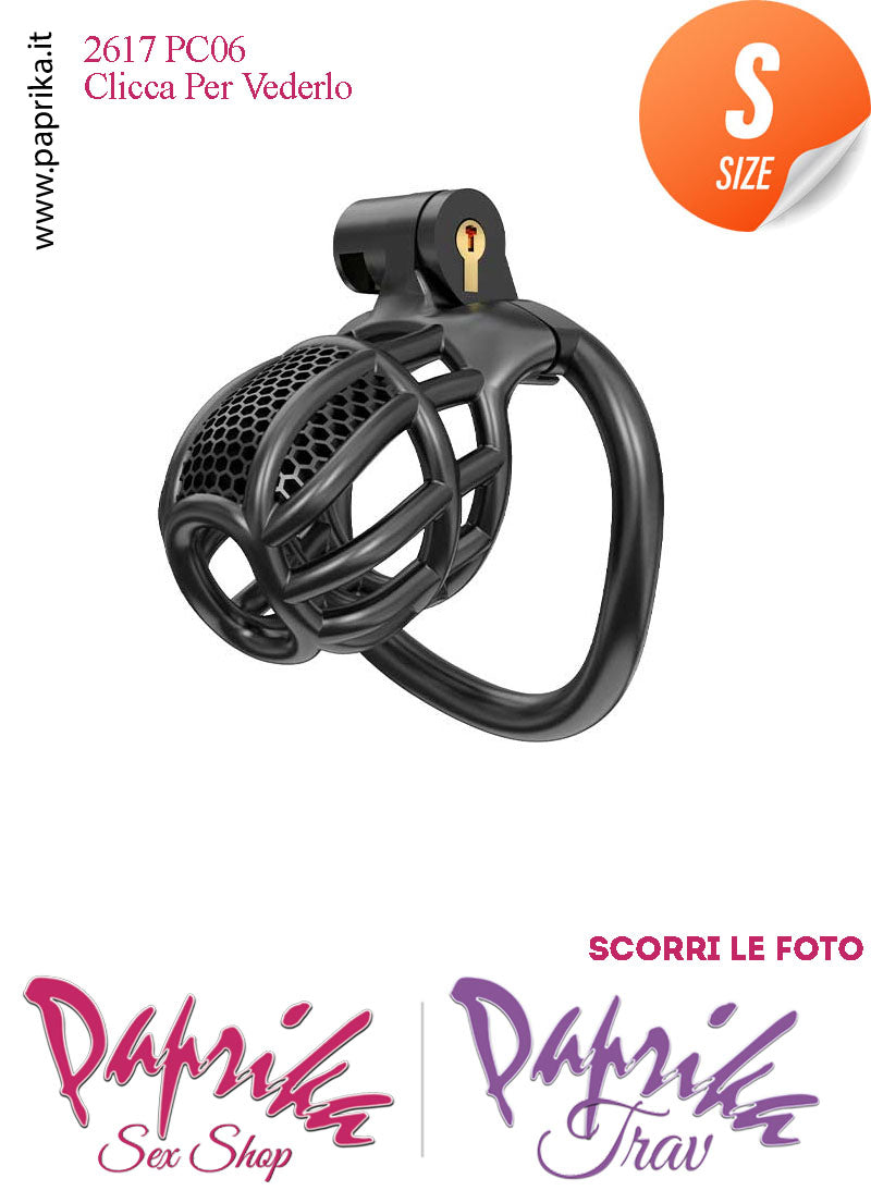 Cintura Di Castità Maschile Nera Small  PC06 Chastity Cage Abs Fori Punta 5 Anelli