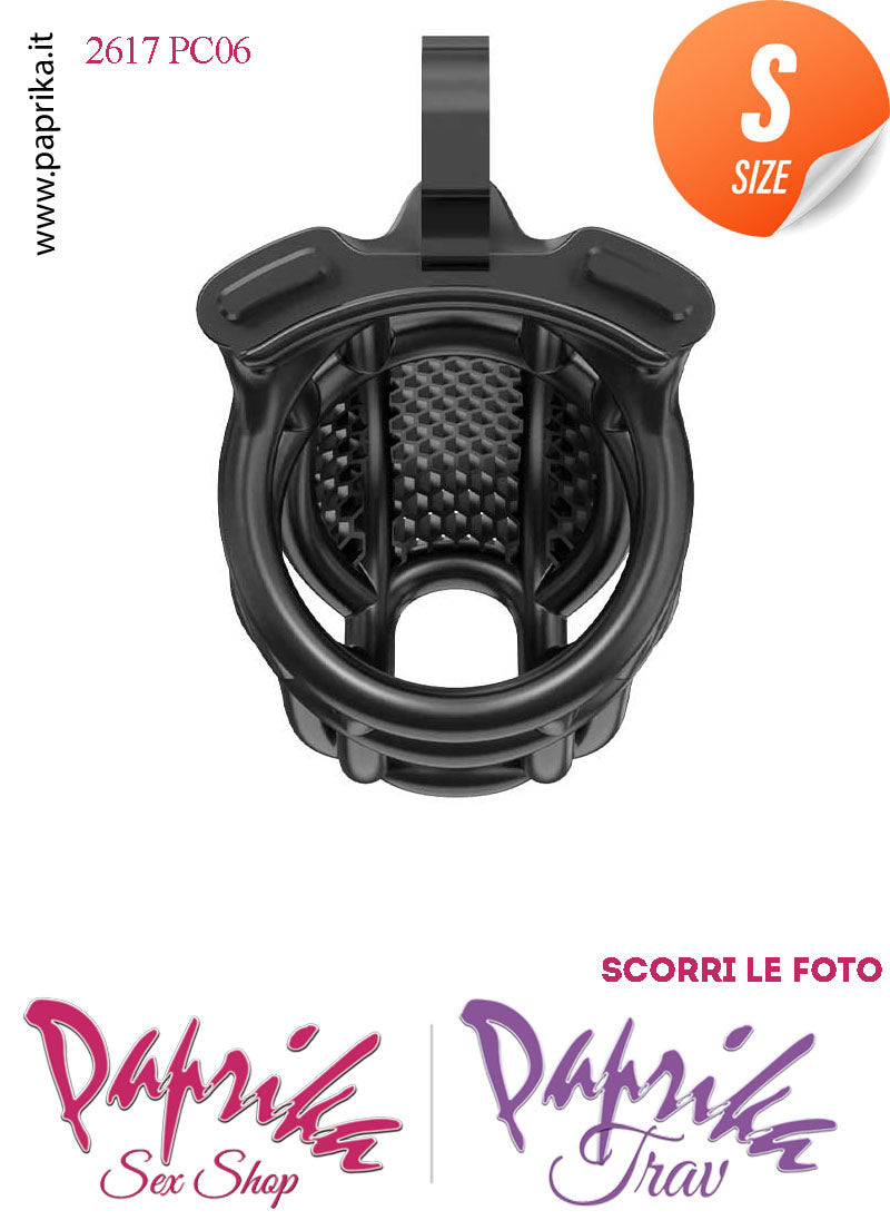Cintura Di Castità Maschile Nera Small  PC06 Chastity Cage Abs Fori Punta 5 Anelli