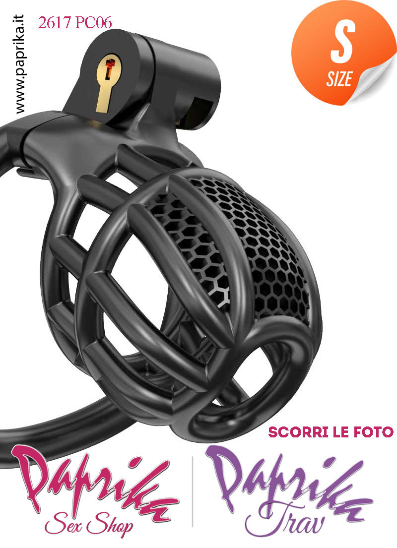 Cintura Di Castità Maschile Nera Small  PC06 Chastity Cage Abs Fori Punta 5 Anelli
