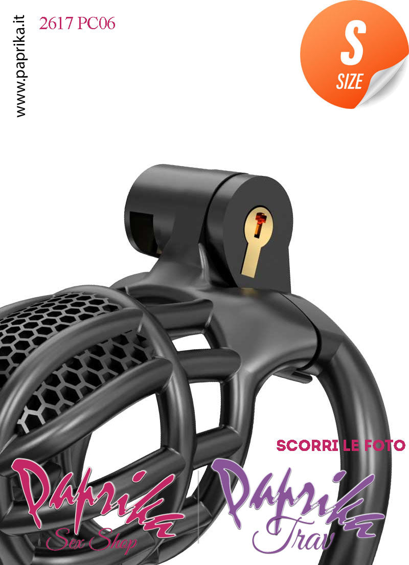 Cintura Di Castità Maschile Nera Small  PC06 Chastity Cage Abs Fori Punta 5 Anelli