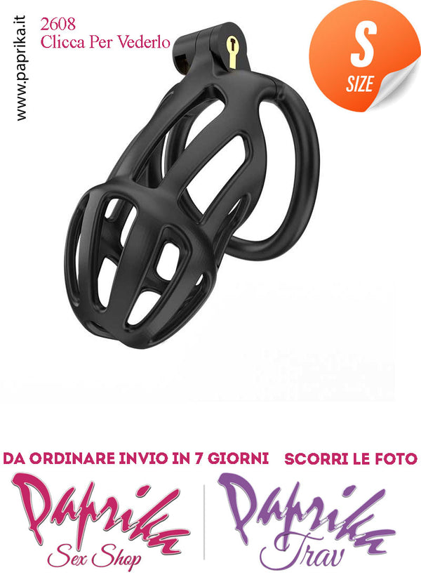 Cintura Di Castità Maschile Nera Small PC02 Chastity Cage Abs Apertura Lunghe 5 Anelli