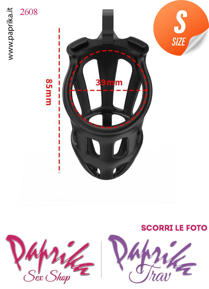 Cintura Di Castità Maschile Nera Small PC02 Chastity Cage Abs Apertura Lunghe 5 Anelli
