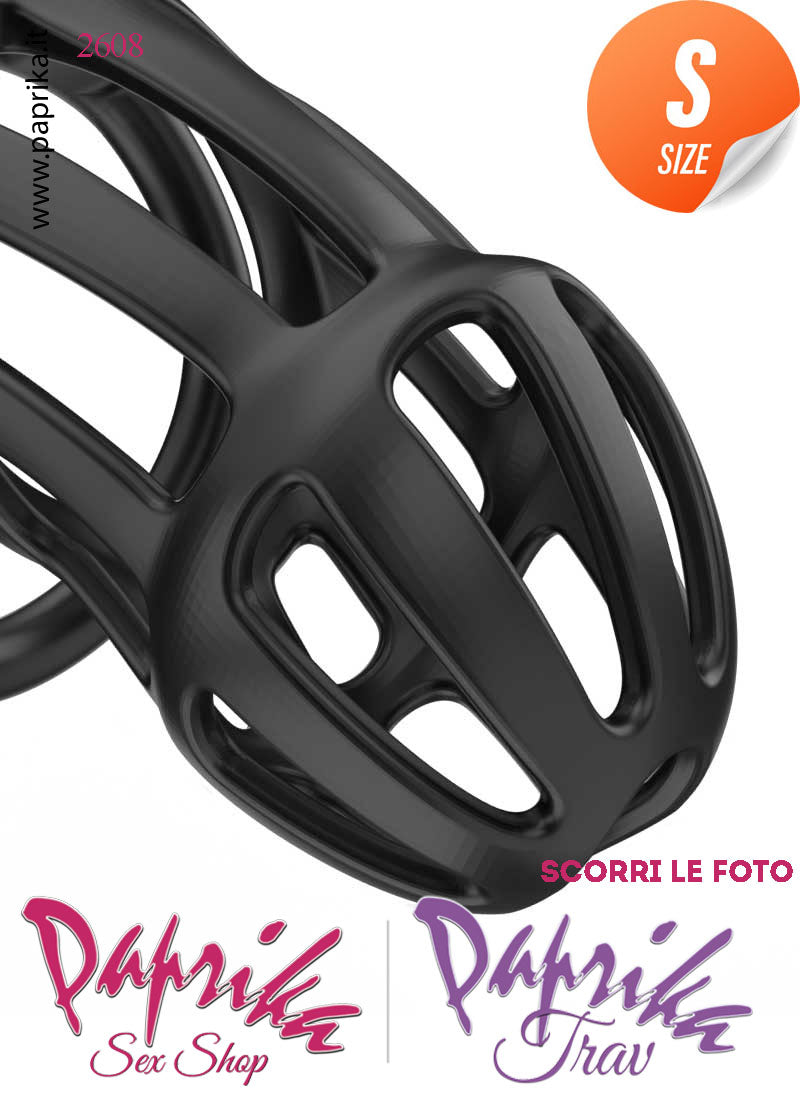 Cintura Di Castità Maschile Nera Small PC02 Chastity Cage Abs Apertura Lunghe 5 Anelli