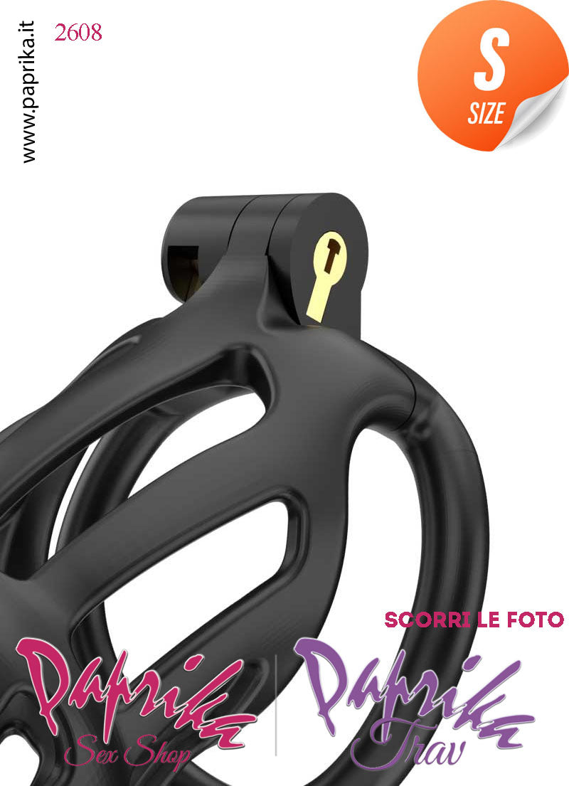 Cintura Di Castità Maschile Nera Small PC02 Chastity Cage Abs Apertura Lunghe 5 Anelli