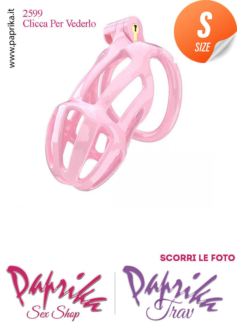 Cintura Di Castità Maschile Rosa Small PC02 Chastity Cage Abs Apertura Lunghe 5 Anelli