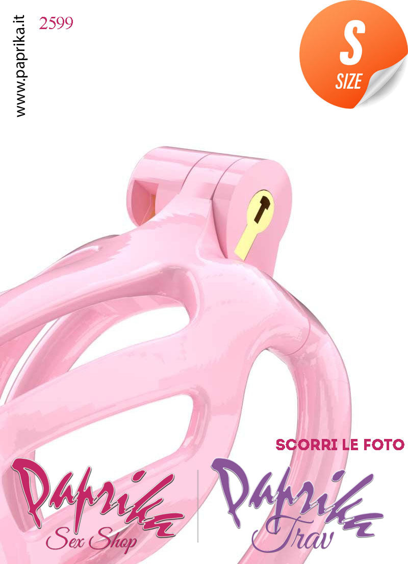 Cintura Di Castità Maschile Rosa Small PC02 Chastity Cage Abs Apertura Lunghe 5 Anelli