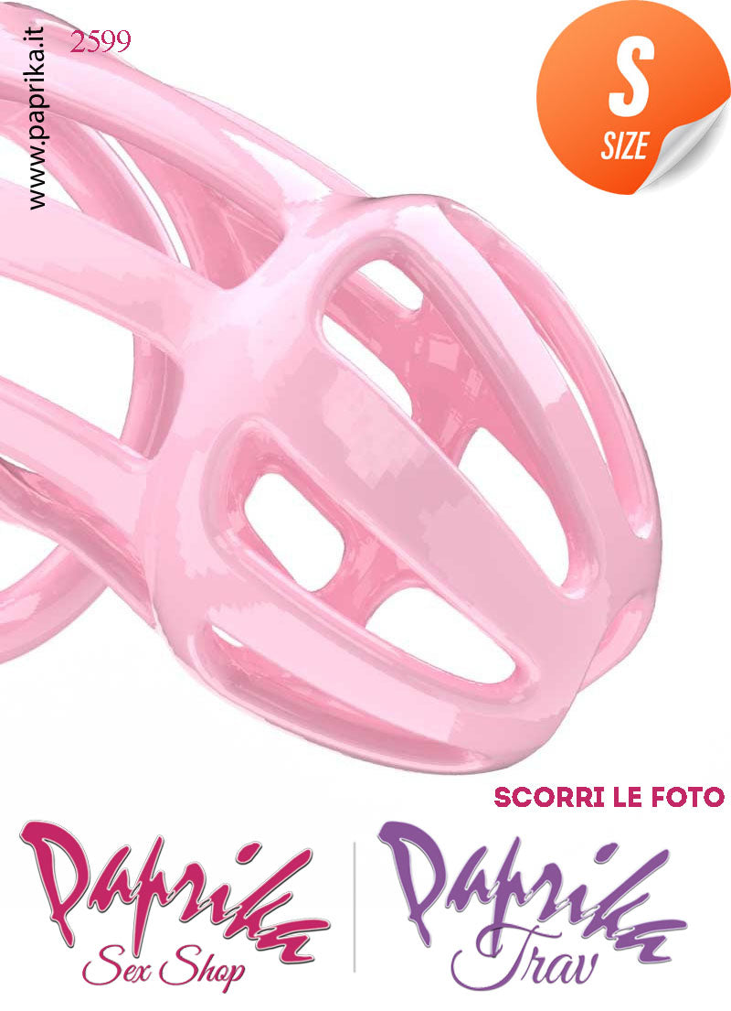 Cintura Di Castità Maschile Rosa Small PC02 Chastity Cage Abs Apertura Lunghe 5 Anelli