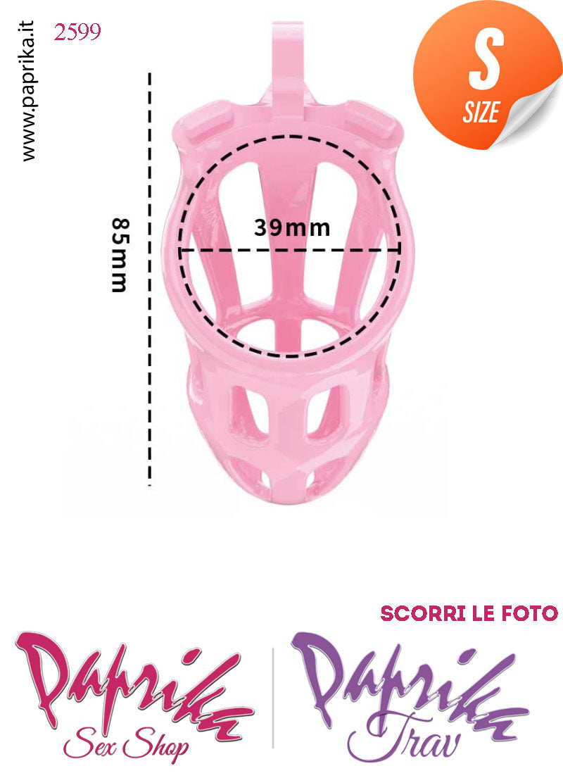 Cintura Di Castità Maschile Rosa Small PC02 Chastity Cage Abs Apertura Lunghe 5 Anelli
