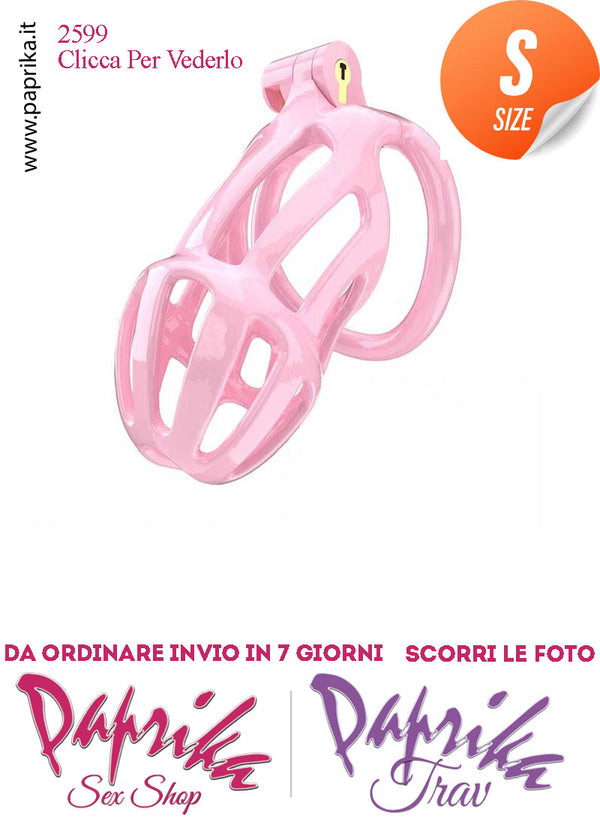 Cintura Di Castità Maschile Rosa Small PC02 Chastity Cage Abs Apertura Lunghe 5 Anelli