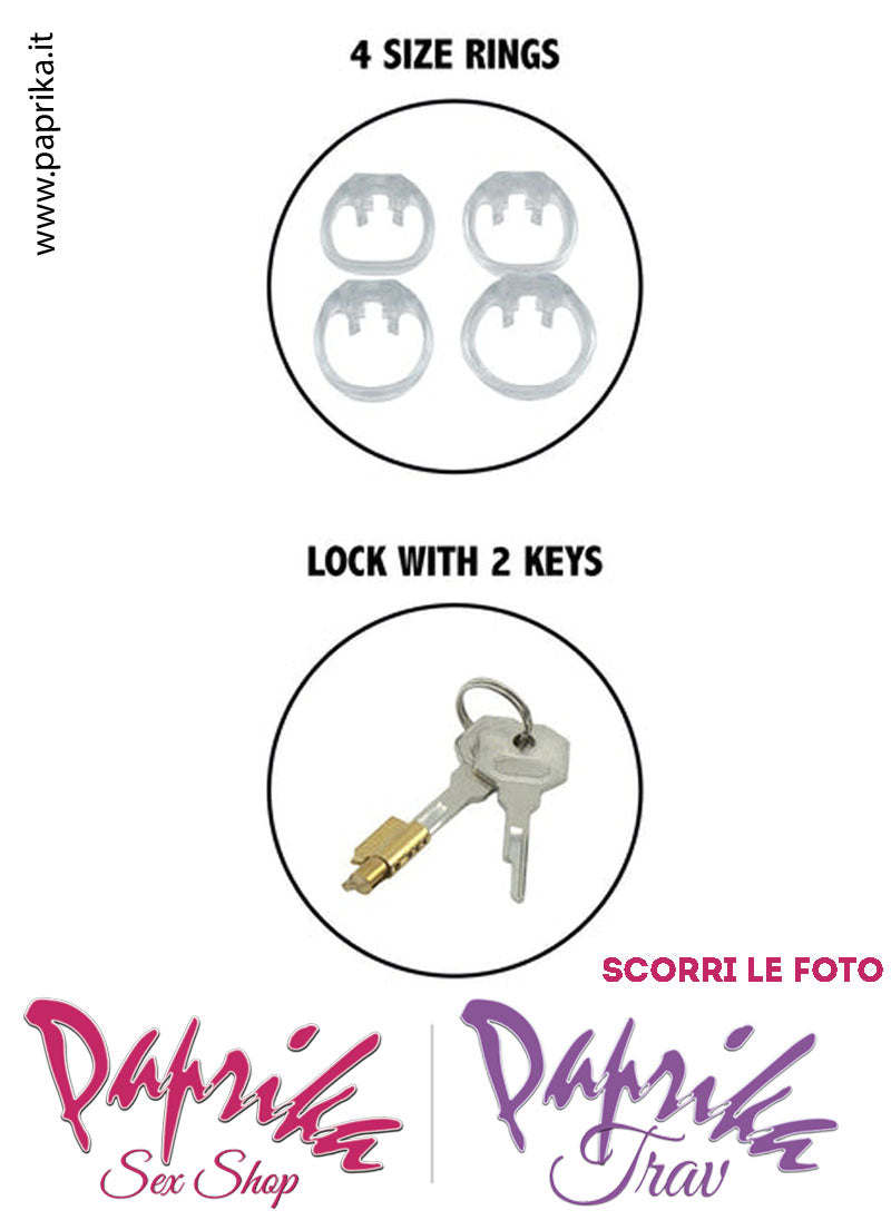Cintura Di Castità Maschile Medium 8 cm Trasparente Chastity Cage 4 Anelli
