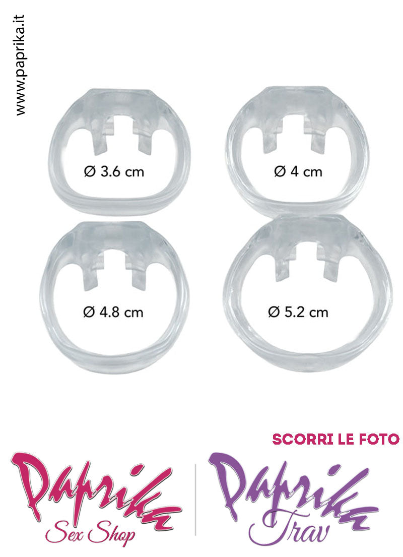 Cintura Di Castità Maschile Medium 8 cm Trasparente Chastity Cage 4 Anelli