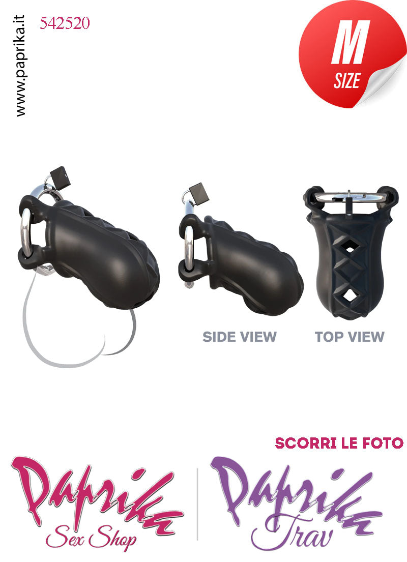 Cintura Di Castità Maschile Slave Aperta Rombi Silicone Lucchetto Nera