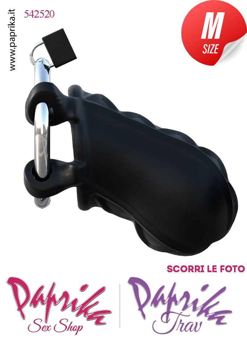 Cintura Di Castità Maschile Slave Aperta Rombi Silicone Lucchetto Nera