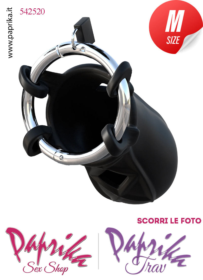 Cintura Di Castità Maschile Slave Aperta Rombi Silicone Lucchetto Nera