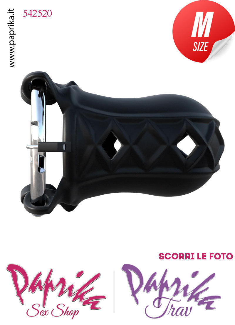 Cintura Di Castità Maschile Slave Aperta Rombi Silicone Lucchetto Nera