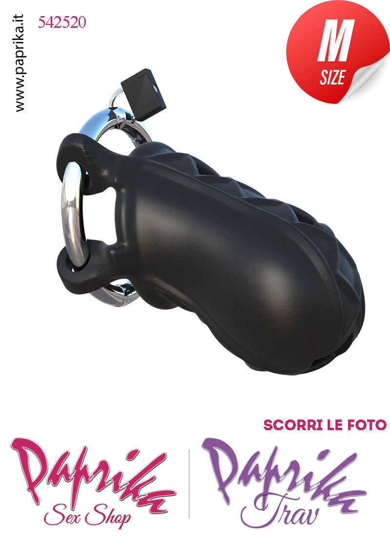 Cintura Di Castità Maschile Slave Aperta Rombi Silicone Lucchetto Nera