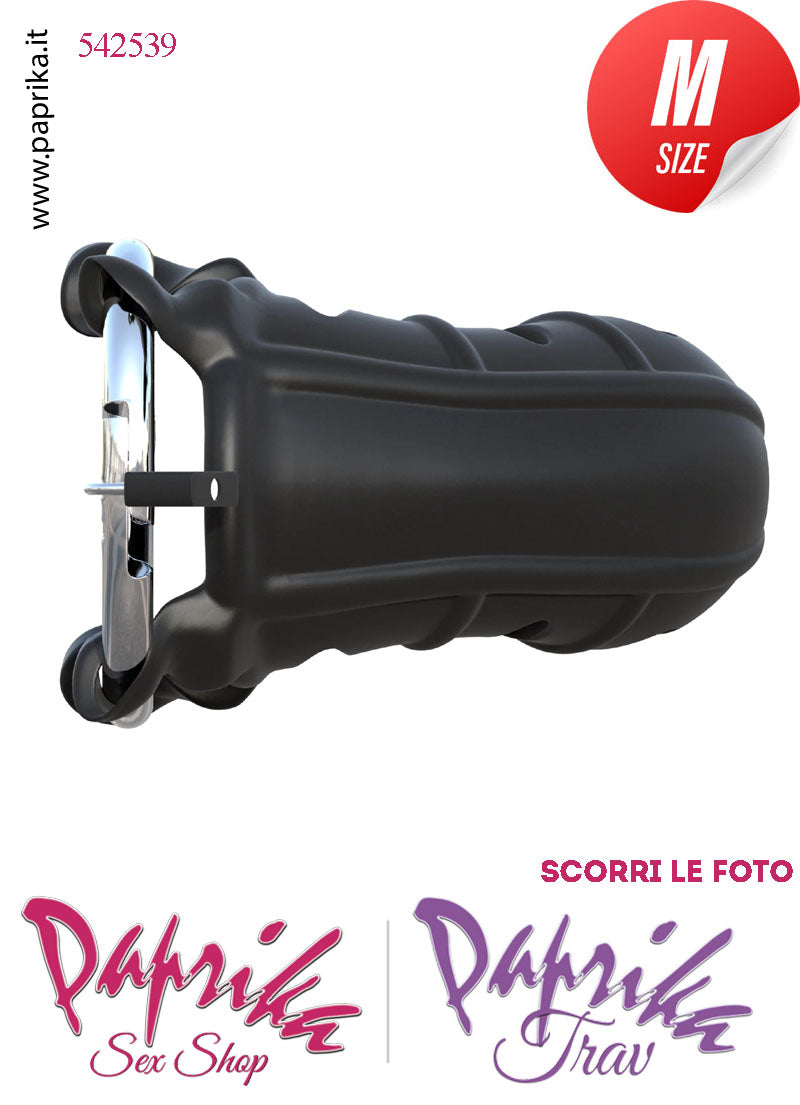 Cintura Di Castità Maschile Slave Aperta Silicone Lucchetto Metallo Nera