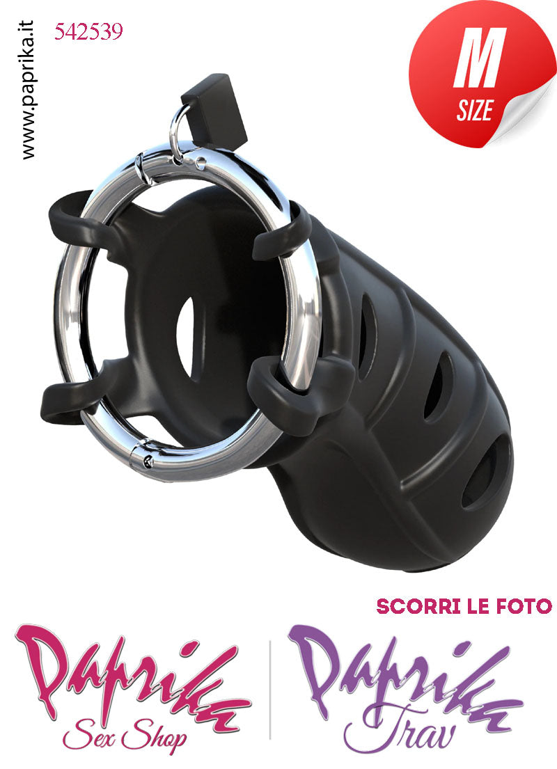 Cintura Di Castità Maschile Slave Aperta Silicone Lucchetto Metallo Nera