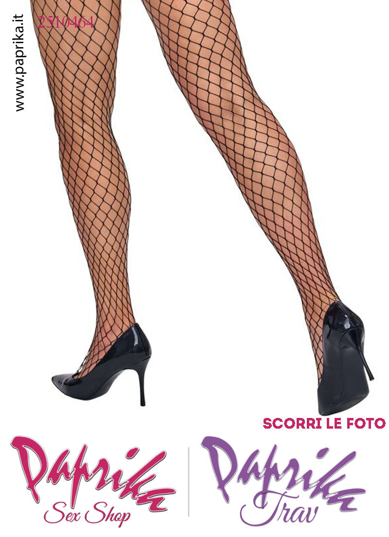Collant Sexy Nero Rete Larga Apertura Piccola Elastico in Vita