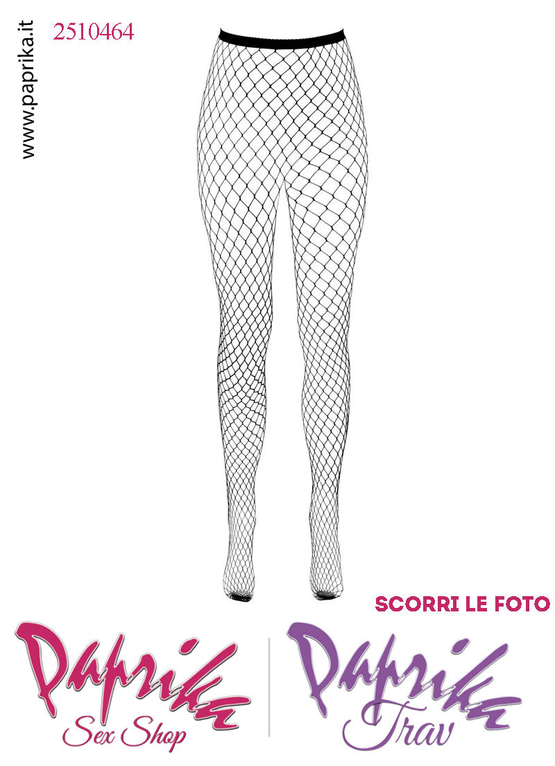 Collant Sexy Nero Rete Larga Apertura Piccola Elastico in Vita