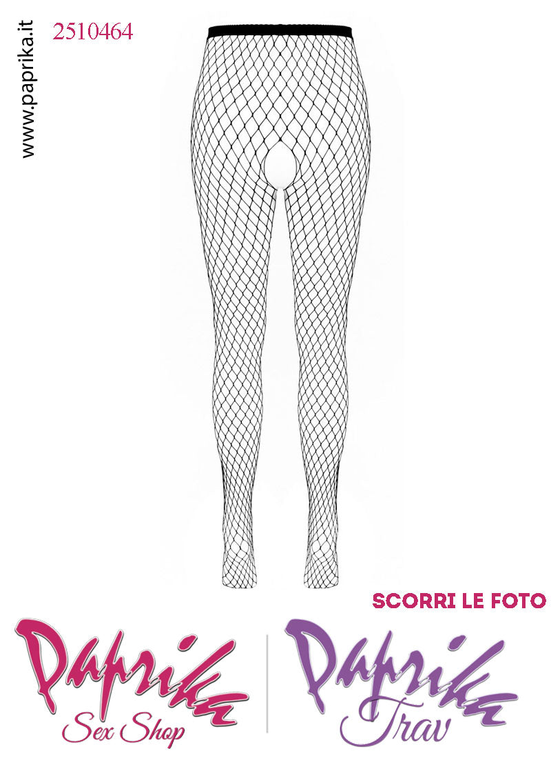 Collant Sexy Nero Rete Larga Apertura Piccola Elastico in Vita