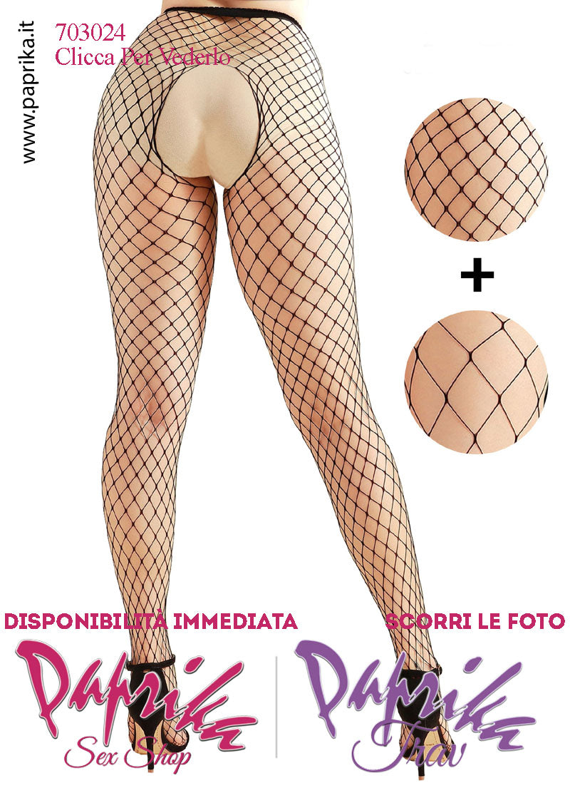 Collant Neri Sexy Coppia Rete Larga e Larghissima Apertura Grande