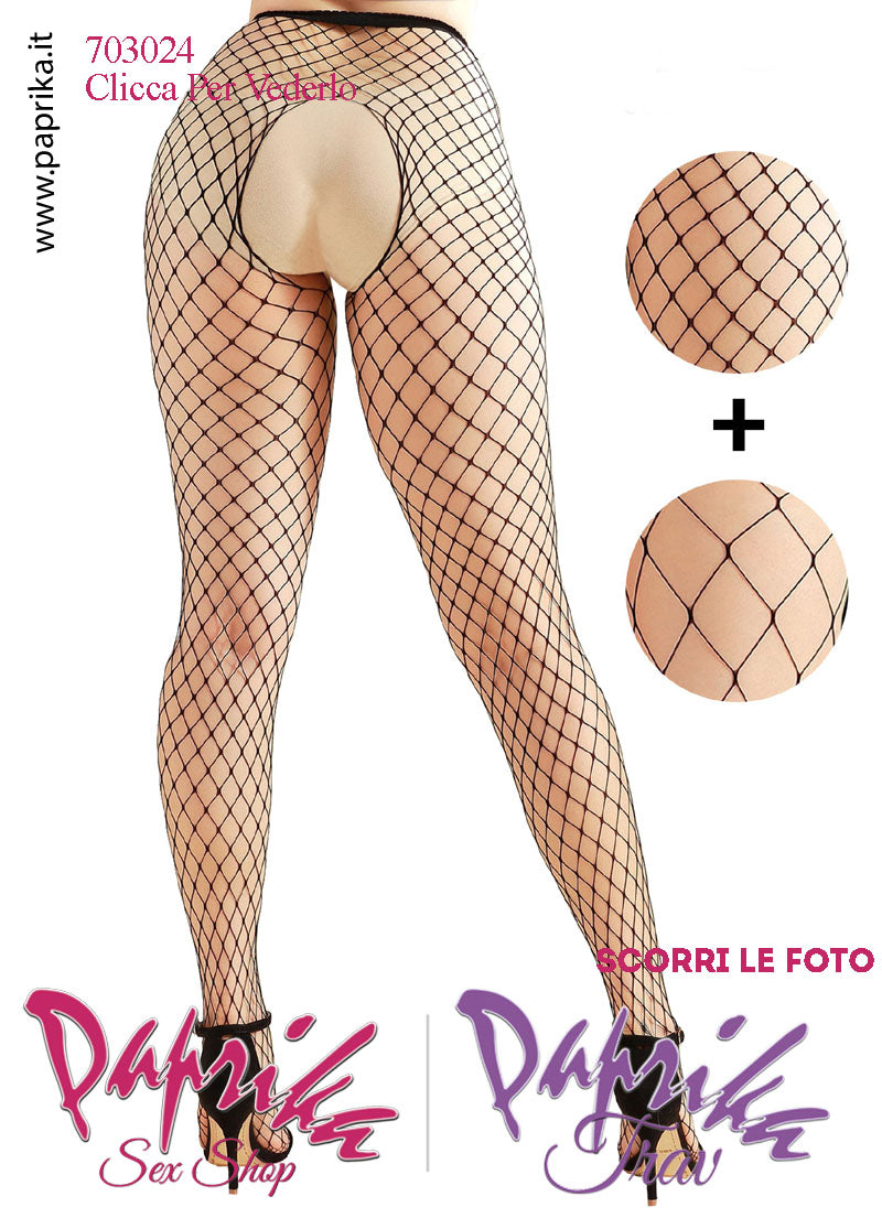 Collant Neri Sexy Coppia Rete Larga e Larghissima Apertura Grande