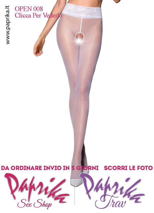 Collant Sexy Apertura Piccola Velato Bianco Elastico Vita Pizzo Elasticizzato 30 Denari