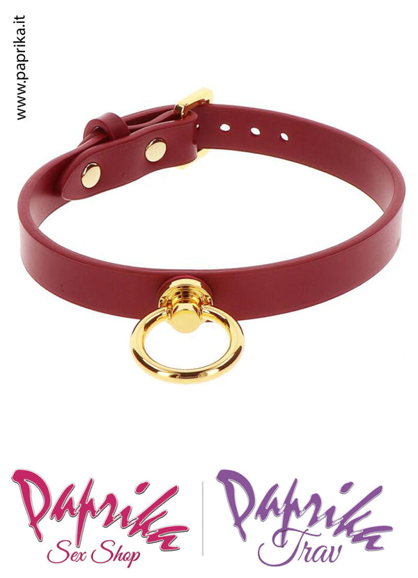 Collare Basso Pelle Vegan Anello Centrale Oro Fibbia Posteriore