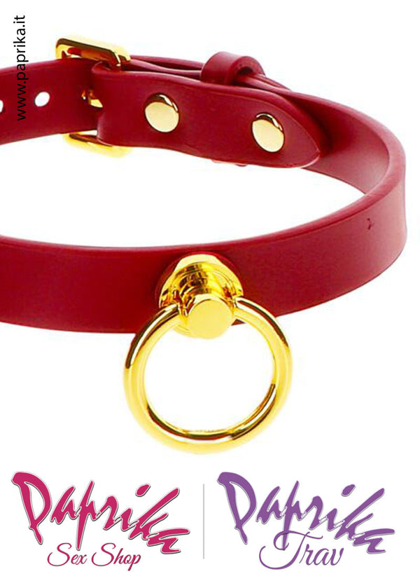 Collare Basso Pelle Vegan Anello Centrale Oro Fibbia Posteriore