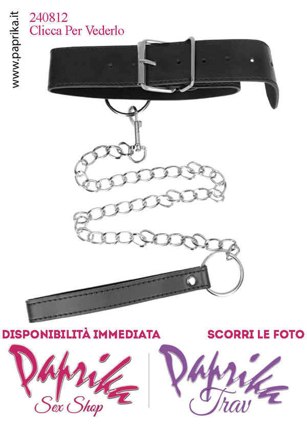 Collare Alto 35 mm Ecopelle Anello Guinzaglio Lungo Moschettone