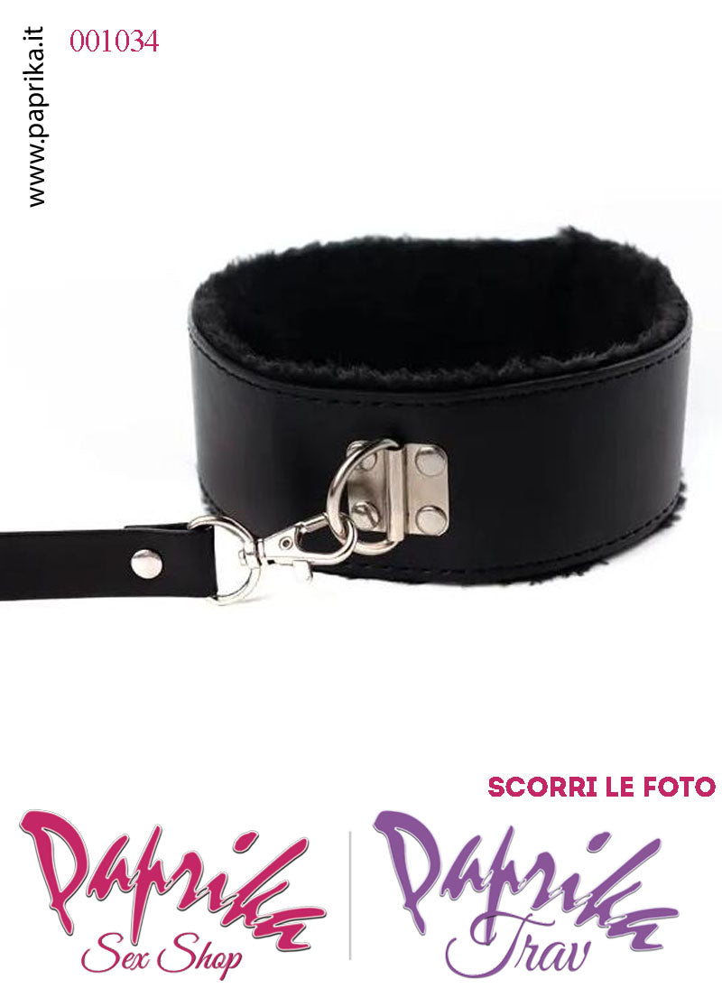 Collare Alto 55 mm Ecopelle Anello Guinzaglio Ecopelle Moschettone