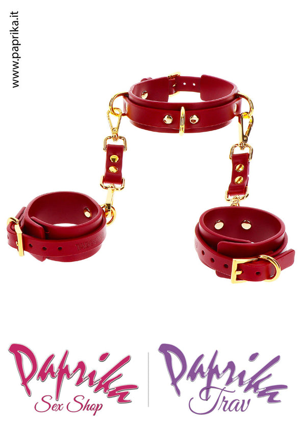 Collare Polsiere Staccabili Bdsm Pelle Vegan Anelli Moschettoni Oro