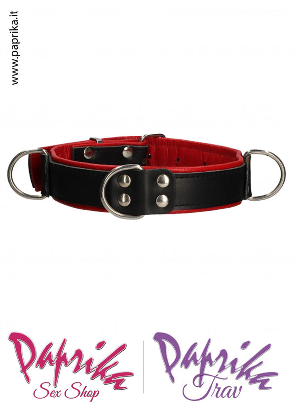 Collare Bdsm Fetish Basso Imbottito Cuoio Rigenerato 3 Anelli