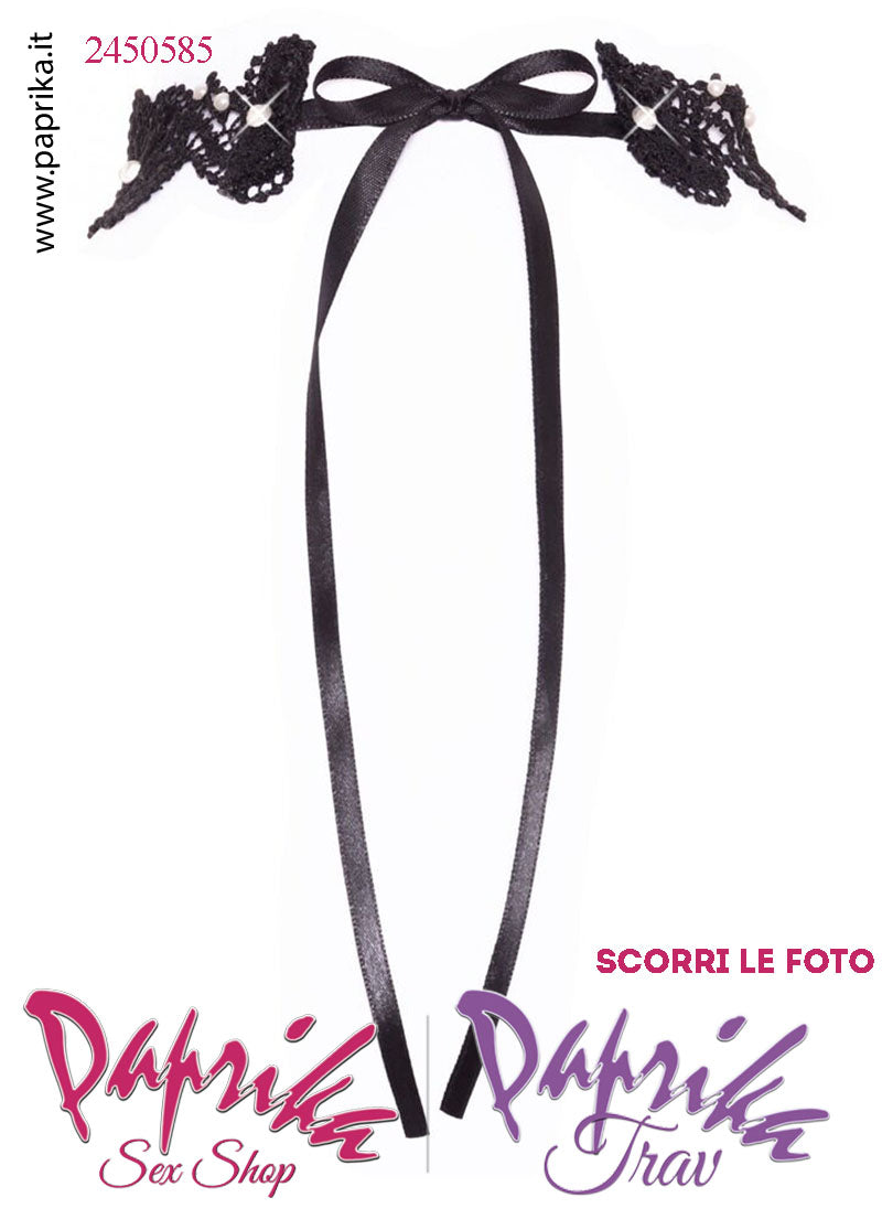 Collarino Altezza 40 mm Pizzo Lavorato Perline Strass Allacciatura Posteriore