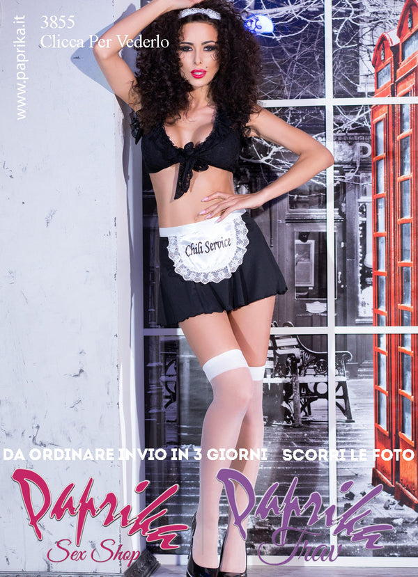 Costume Cameriera Reggiseno Gonna Top Pizzo Sexy 7 Pezzi Sissy Maid