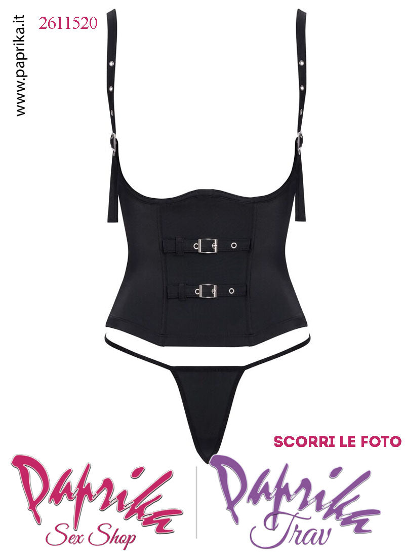 Corpetto Seno Nudo 2 fibbie Davanti Gancetti  Posteriori Perizoma String
