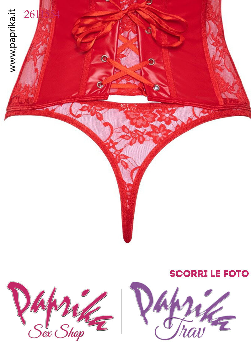 Corpetto Pizzo Seno Nudo Chiusura Anteriore Busk Allacciatura Posteriore Perizoma
