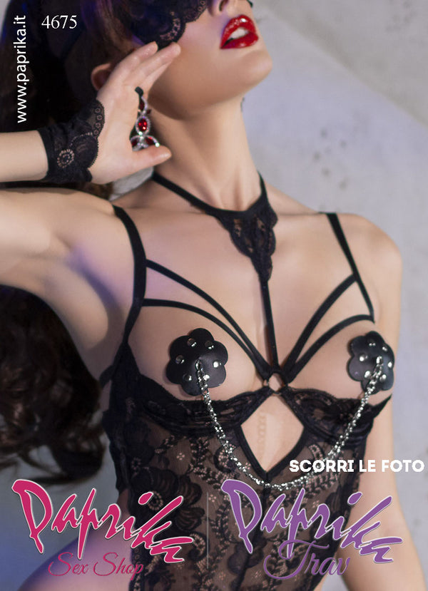 Copri Capezzoli Adesivi Forma Fiore Borchie Piatte Catenella