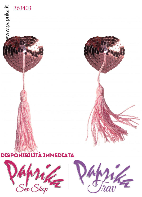 Copri Capezzoli Adesivi Cuore Rosa Paillettes Lucide Pendente Frange