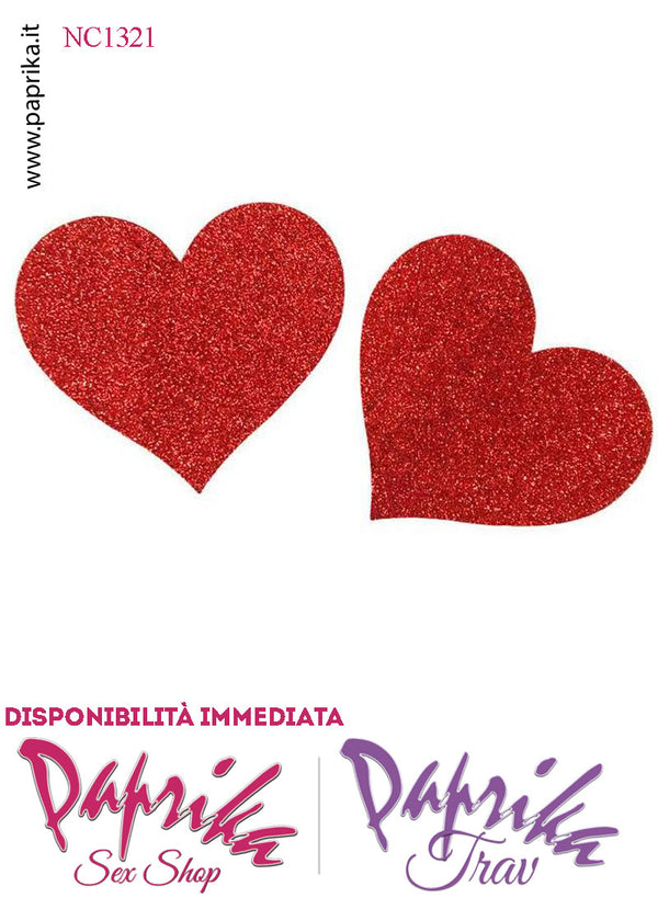 Copri Capezzoli Adesivi Cuore Rosso Glitter Brillante Effetto Luccicante
