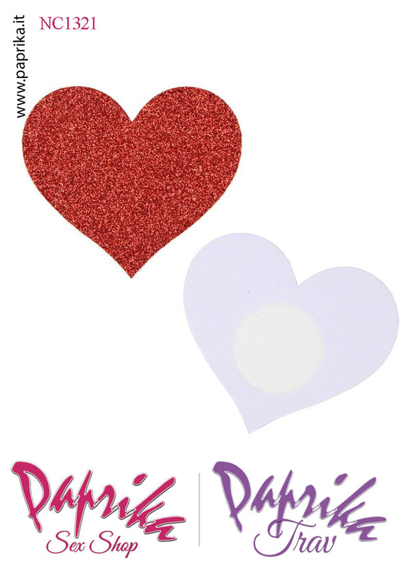 Copri Capezzoli Adesivi Cuore Rosso Glitter Brillante Effetto Luccicante