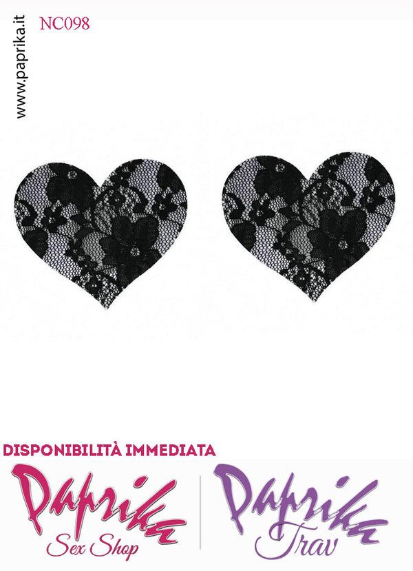 Copri Capezzoli Adesivi Cuore Grande Pizzo Nero Biadesivo