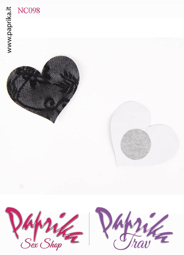 Copri Capezzoli Adesivi Cuore Grande Pizzo Nero Biadesivo