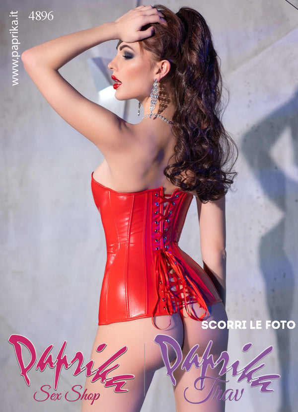Corpetto Alto EcoPelle Opaca Rossa Cerniera Anteriore Metallo Allacciatura Posteriore