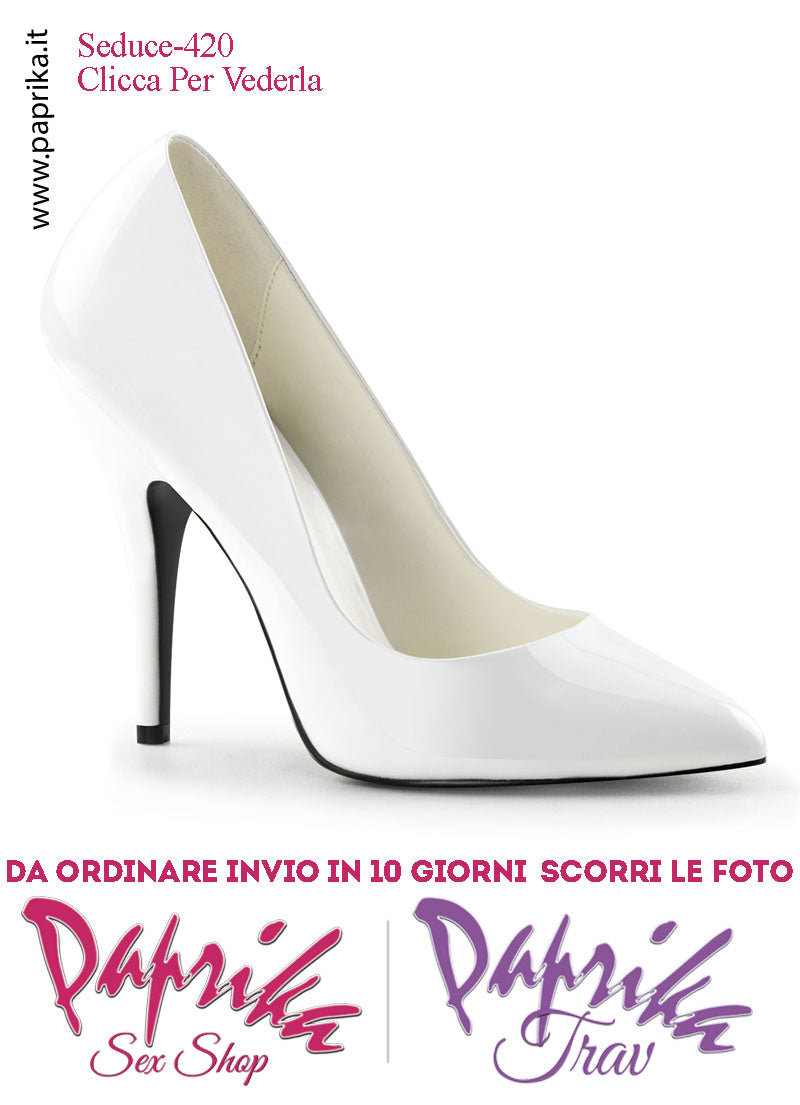 Décolleté Sexy Vernice Lucida Bianca Tacco 12.7 Spillo Senza Zeppa Scollatura Rotonda